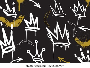 Seamless graffiti art illustration pattern. Graffiti background with throw-up and tagging hand-drawn style. Street art graffiti urban theme for prints, banners, and textiles in vector format.