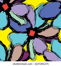 Seamless graffiti flower with abstract colour  like illustration. Suit for fashion print, fabric textile, wallpaper.