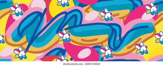 Seamless graffiti vector background with pop art culture color