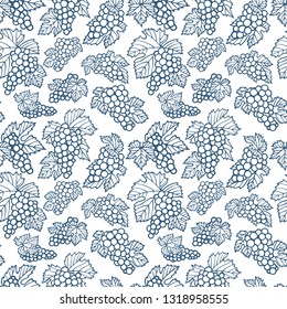 
Seamless grape background. Hand drawn grapes seamless pattern.