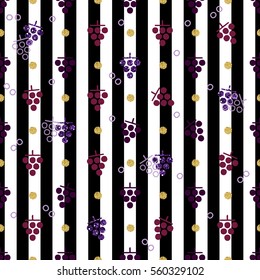 seamless  grape with glitter pattern on stripe background