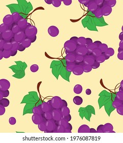 seamless grape with leaf pattern on the light yellow background vector