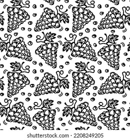 Seamless grape pattern. Doodle vector with grape icons. Vintage grape pattern