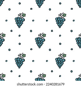 Seamless grape pattern. Doodle vector with grape icons. Vintage grape pattern