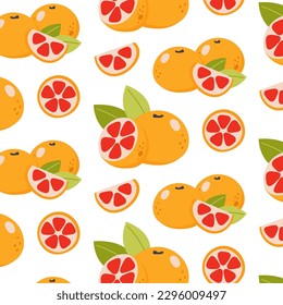 Seamless grapefruit pattern. Hand drawn vector illustration for summer romantic cover, tropical wallpaper, vintage texture
