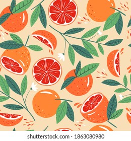 Seamless grapefruit pattern. Modern design for paper, covers, cards, fabrics, interior items and other users. Vector illustration.