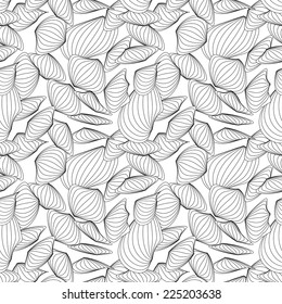 Seamless graphic abstract pattern. Geometric black sea shells on white background. Vector illustration.