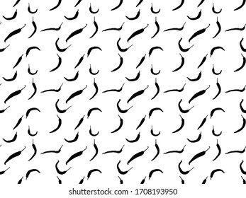 Seamless graphic design of endless repeated pattern of black spicy peppers illustration on white background