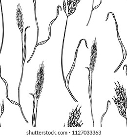 Seamless graphic design with hand drawn leaves. Fashion, interior, wrapping, packaging suitable. Repeat pattern of black and white spikes isolated on white