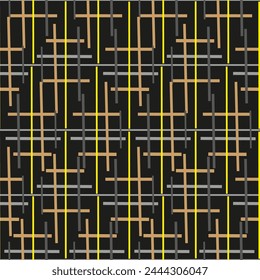 Seamless graphic geometric vector pattern consisting of stripes, imitation tartan, free interpretation. Suitable for interior, wallpaper, fabrics, clothing, stationery.
