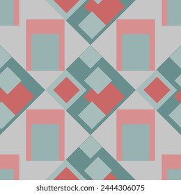 Patrón de Vector geométrico gráfico sin costuras que consiste en cuadrados y diamantes con colores contrastantes. Conveniente para el interior, Fondo de pantalla, telas, ropa, papelería.

