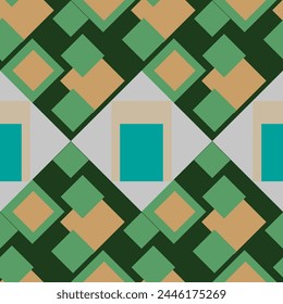 Seamless graphic geometric vector pattern consisting of squares and diamonds with contrasting colors. Suitable for interior, wallpaper, fabrics, clothing, stationery.

