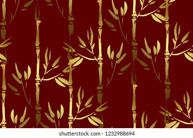 Seamless graphic hand drawn bamboo pattern