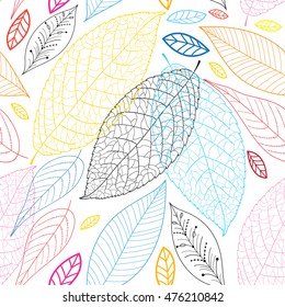 Seamless graphic pattern of autumn leaves on a white background