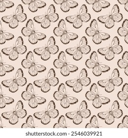 Seamless graphic pattern with butterflies, Vector illustration in boho style.