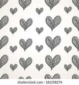 Seamless graphic pattern of different painted hearts  