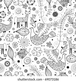 Seamless graphic pattern of fabulous animals