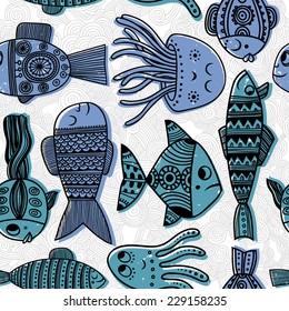 Seamless graphic pattern with fish