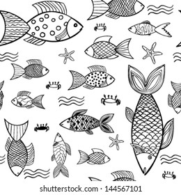 Seamless graphic pattern with fishes