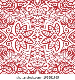 Seamless graphic pattern, floral and geometric ornament, vector lace texture