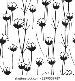 seamless graphic pattern, flowers, black and white