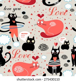 Seamless graphic pattern of funny cats lovers 