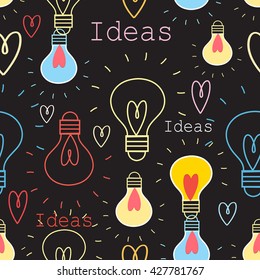 Seamless graphic pattern with light bulbs for ideas