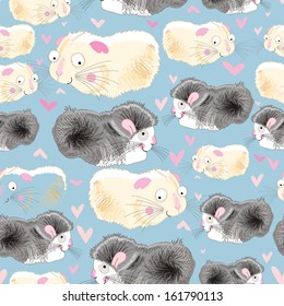Seamless graphic pattern of love hamsters on a blue background 