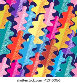 Seamless graphic pattern of multicolored autumn oak leaves