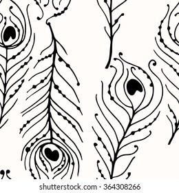 Seamless graphic pattern of peacock feathers