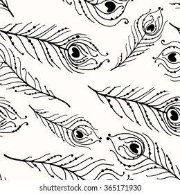 Seamless graphic pattern of peacock feathers