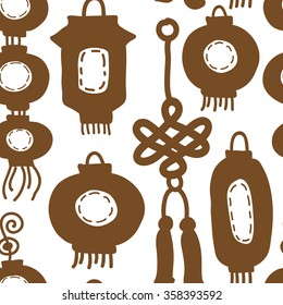 Seamless graphic pattern with stylized lanterns silhouette. EPS10 Vector.