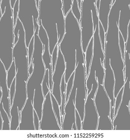 Seamless graphic pattern of twisted branches.
