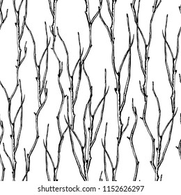 Seamless graphic pattern of twisted branches.