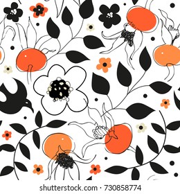 Seamless graphic pattern. Vector decorative texture. Floral background with dog roses