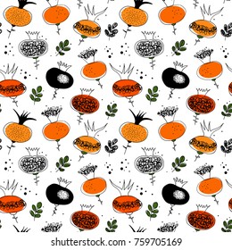 Seamless graphic pattern. Vector decorative drawn texture. Autumn background with dog roses