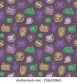 Seamless graphic sale vector pattern background with discounts theme signs, symbols and labels
