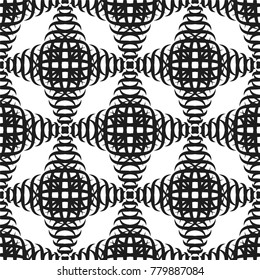 Seamless graphic texture with acute waves. Optical illusions style. Repeating background. Tile pattern. Black and white.