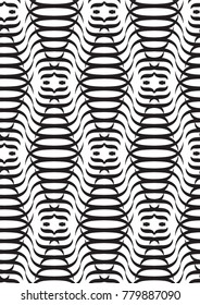 Seamless graphic texture with acute waves. Optical illusions style. Repeating background. Tile pattern. Black and white.