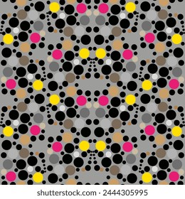 Seamless graphic vector pattern consisting of multi-colored circles in art deco style. Suitable for interior, wallpaper, fabrics, clothing, stationery.
