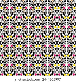 Seamless graphic vector pattern consisting of multi-colored circles in art deco style. Suitable for interior, wallpaper, fabrics, clothing, stationery.
