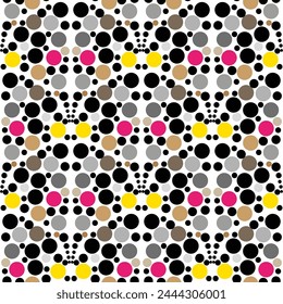 Seamless graphic vector pattern consisting of multi-colored circles in art deco style. Suitable for interior, wallpaper, fabrics, clothing, stationery.
