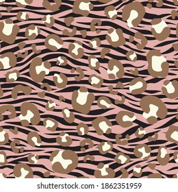 Seamless graphic zebra mixed leopard pattern - All over safari animal skin vector print for fabric