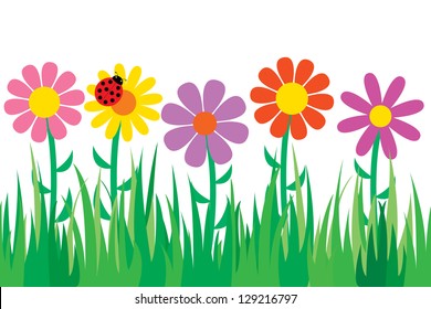 Seamless grass and flowers.