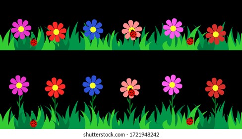 Seamless the grass and flowers. Vector illustration.