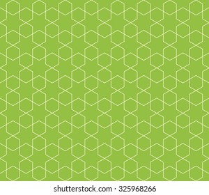 Seamless grass green islamic hexagons and stars vintage pattern vector