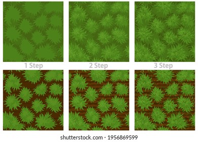Seamless grass pattern, drawing step by step wallpaper texture.
