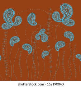 Seamless grassy texture.Endless horizontal floral pattern. You can use it in textile design, greeting cards, graphic design. 