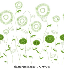 Seamless grassy texture.Endless horizontal floral pattern. You can use it in textile design, greeting cards, graphic design. 