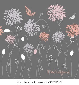 Seamless grassy texture.Endless horizontal floral pattern with butterflies. You can use it in textile design, greeting cards, graphic design. 